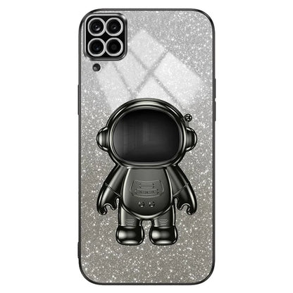 For Samsung Galaxy A12 Case Glitter Powder Astronaut Kickstand PC+TPU Phone Protective Cover