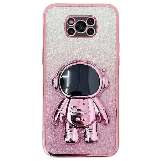 For Xiaomi Poco X3 / X3 NFC / X3 Pro Case Astronaut Kickstand Anti-drop PC+TPU Glitter Phone Cover