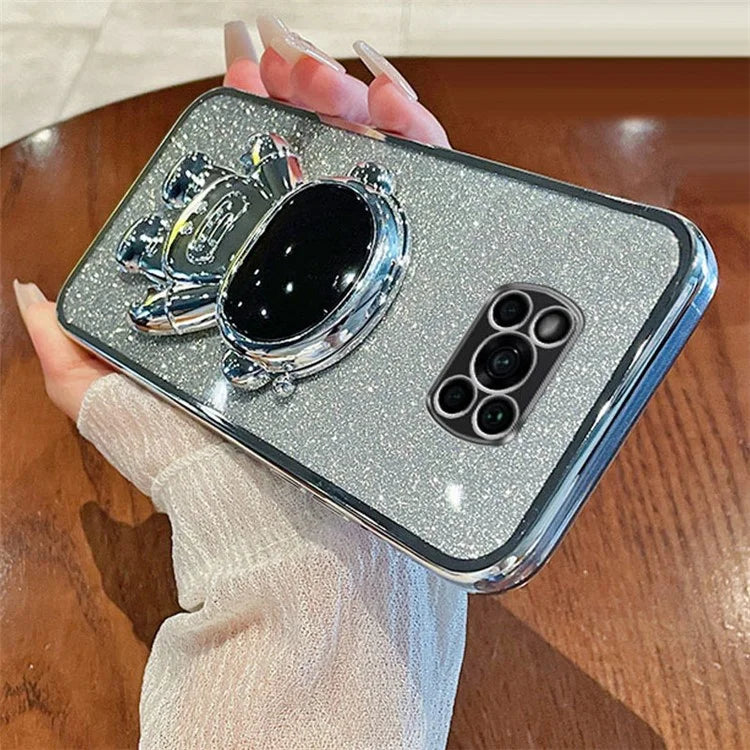 For Xiaomi Poco X3 / X3 NFC / X3 Pro Case Astronaut Kickstand Anti-drop PC+TPU Glitter Phone Cover