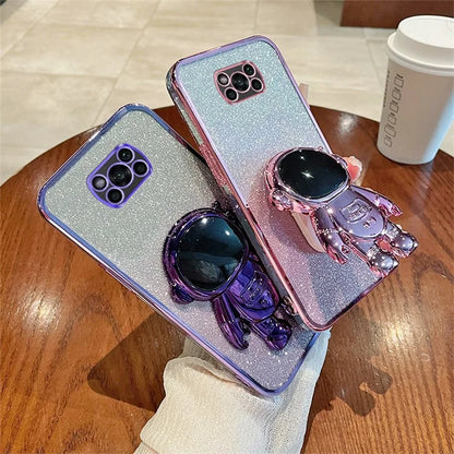 For Xiaomi Poco X3 / X3 NFC / X3 Pro Case Astronaut Kickstand Anti-drop PC+TPU Glitter Phone Cover