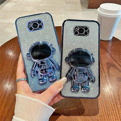 For Xiaomi Poco X3 / X3 NFC / X3 Pro Case Astronaut Kickstand Anti-drop PC+TPU Glitter Phone Cover