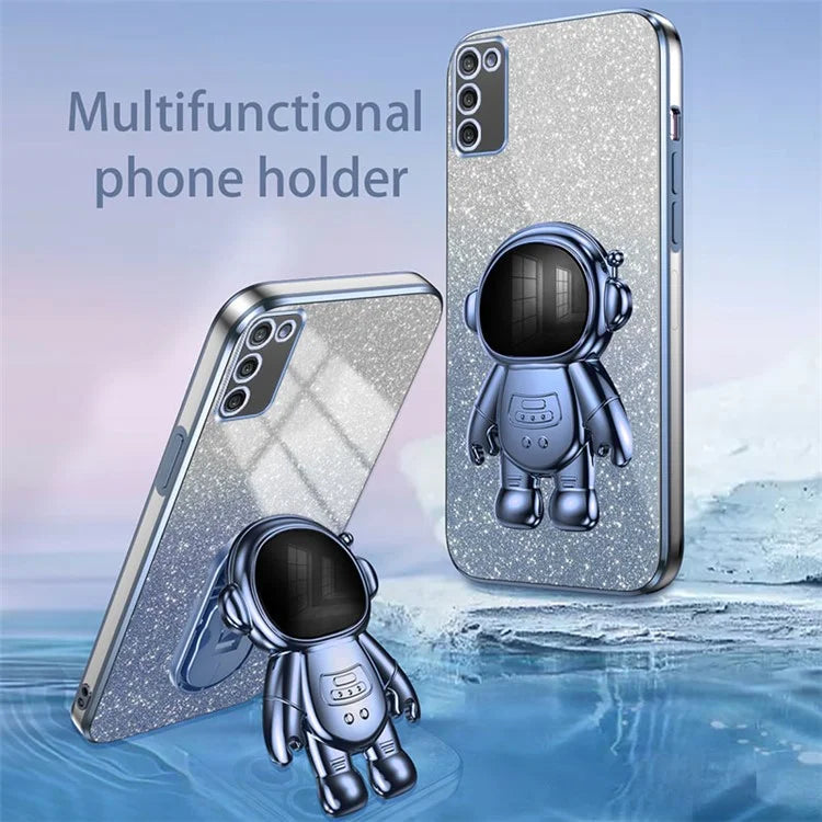 For Samsung Galaxy A02s (166.5x75.9x9.2mm) Cell Phone Case Astronaut Kickstand Anti-shock Cover