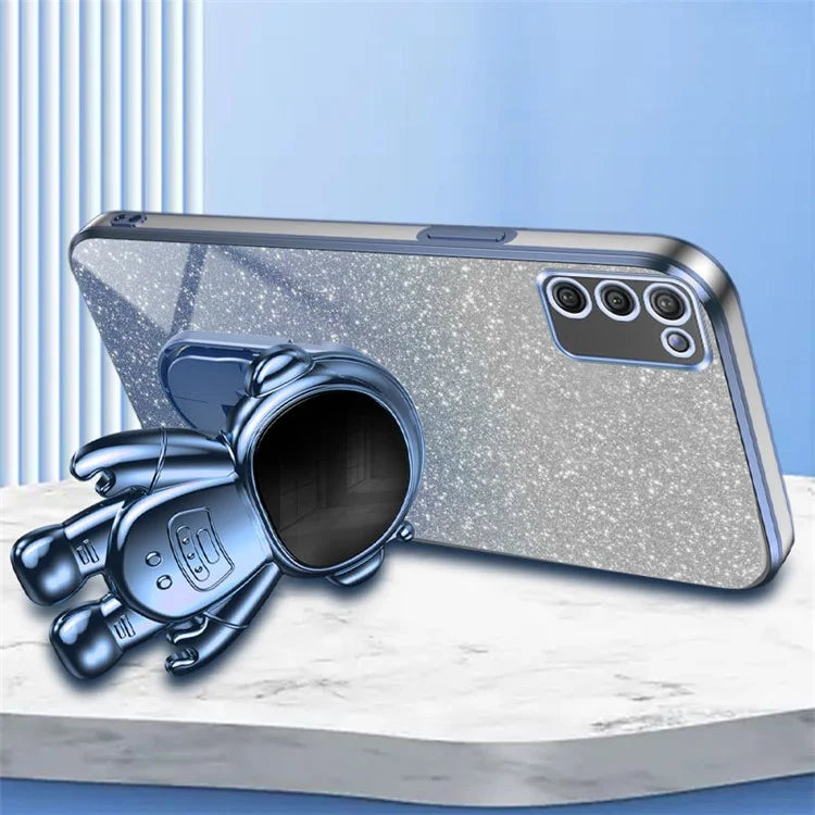 For Samsung Galaxy A02s (166.5x75.9x9.2mm) Cell Phone Case Astronaut Kickstand Anti-shock Cover