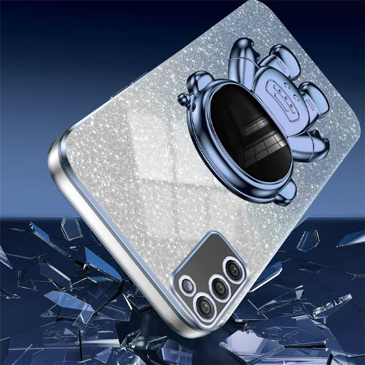 For Samsung Galaxy A02s (166.5x75.9x9.2mm) Cell Phone Case Astronaut Kickstand Anti-shock Cover