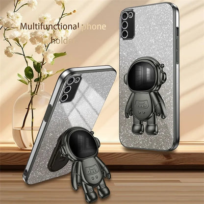 For Samsung Galaxy A02s (166.5x75.9x9.2mm) Cell Phone Case Astronaut Kickstand Anti-shock Cover