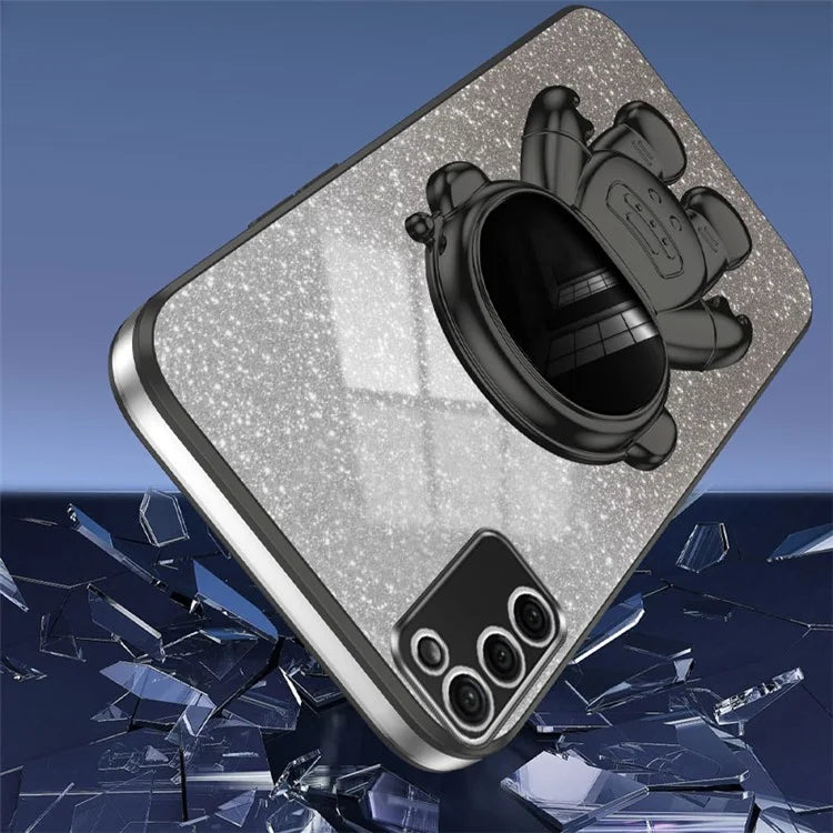 For Samsung Galaxy A02s (166.5x75.9x9.2mm) Cell Phone Case Astronaut Kickstand Anti-shock Cover