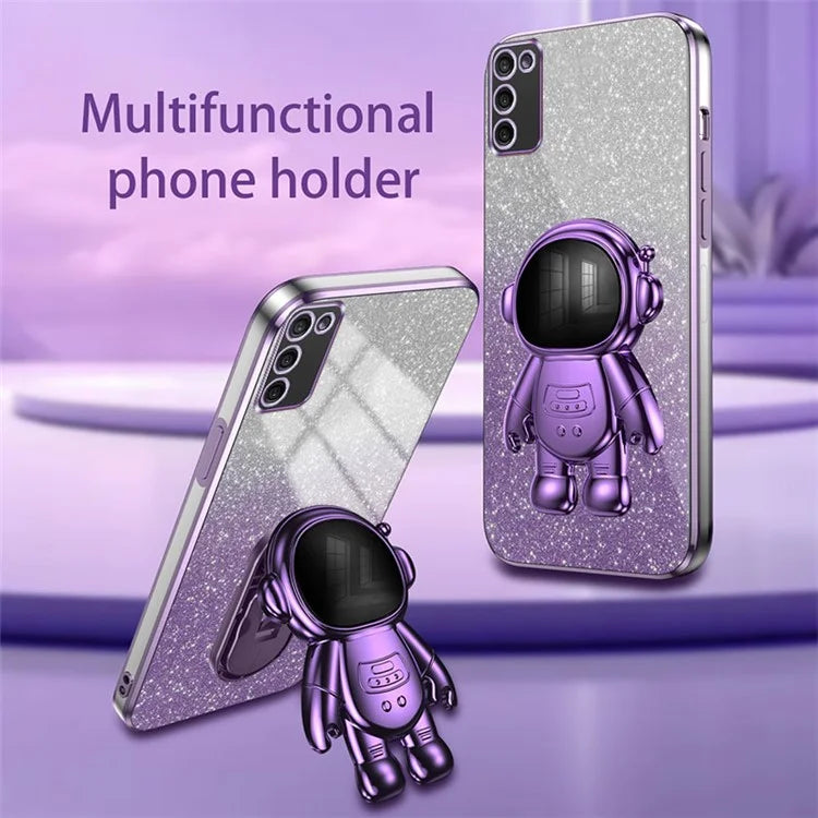 For Samsung Galaxy A02s (166.5x75.9x9.2mm) Cell Phone Case Astronaut Kickstand Anti-shock Cover