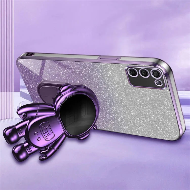 For Samsung Galaxy A02s (166.5x75.9x9.2mm) Cell Phone Case Astronaut Kickstand Anti-shock Cover