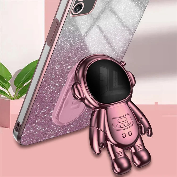For Samsung Galaxy A02s (166.5x75.9x9.2mm) Cell Phone Case Astronaut Kickstand Anti-shock Cover