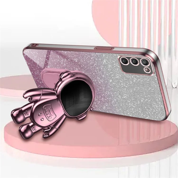 For Samsung Galaxy A02s (166.5x75.9x9.2mm) Cell Phone Case Astronaut Kickstand Anti-shock Cover