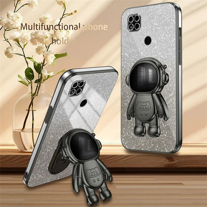 For Xiaomi Redmi 10C 4G Phone Case Electroplating Kickstand PC+TPU Glitter Powder Cover