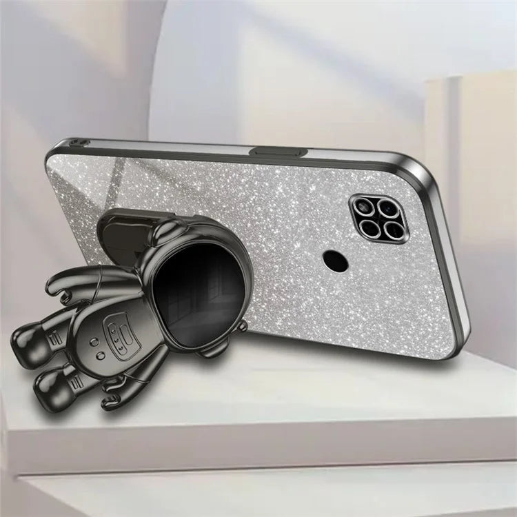 For Xiaomi Redmi 10C 4G Phone Case Electroplating Kickstand PC+TPU Glitter Powder Cover