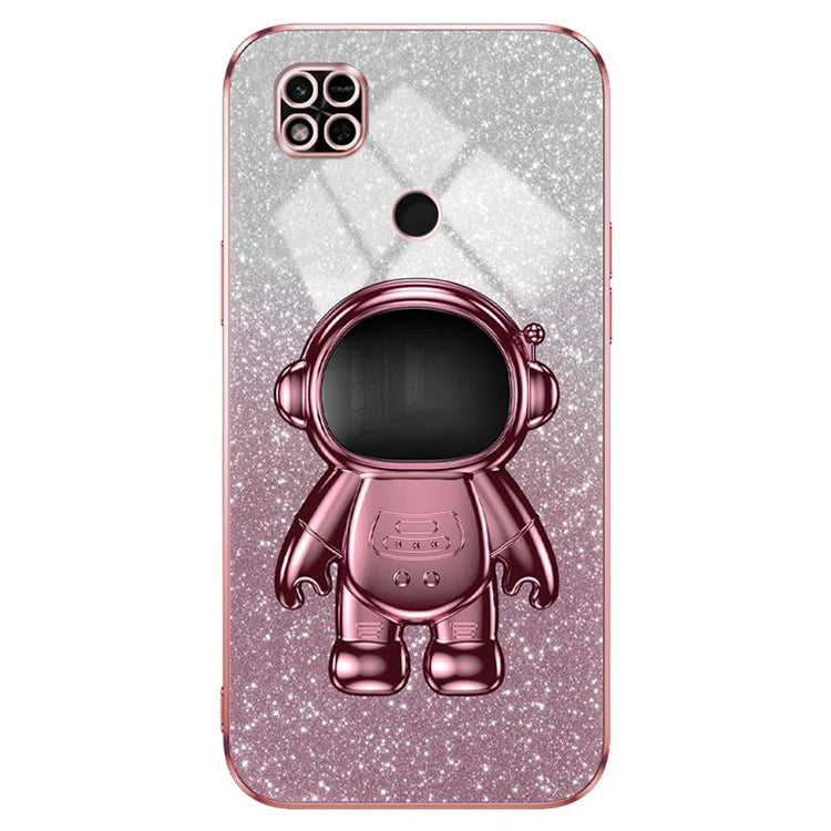 For Xiaomi Redmi 10C 4G Phone Case Electroplating Kickstand PC+TPU Glitter Powder Cover