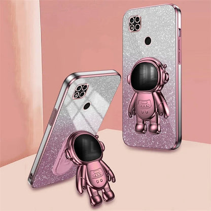 For Xiaomi Redmi 10C 4G Phone Case Electroplating Kickstand PC+TPU Glitter Powder Cover