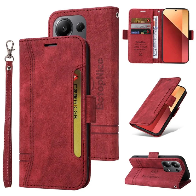 BETOPNICE 001 for Xiaomi Redmi Note 13 Pro 4G / Poco M6 Pro 4G Case with Hand Strap Leather Wallet Cover