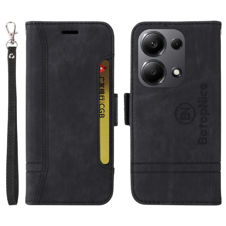BETOPNICE 001 for Xiaomi Redmi Note 13 Pro 4G / Poco M6 Pro 4G Case with Hand Strap Leather Wallet Cover