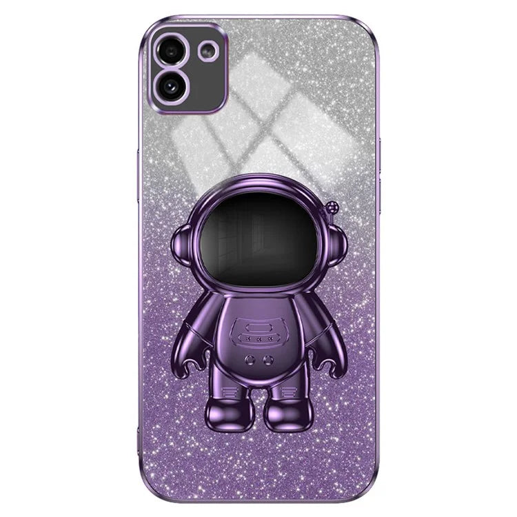 For Samsung Galaxy A03 (164.2 x 75.9 x 9.1mm) Cell Phone Case Electroplated PC+TPU Cover with Astronaut Kickstand