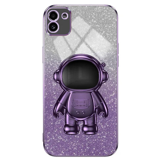For Samsung Galaxy A03 (164.2 x 75.9 x 9.1mm) Cell Phone Case Electroplated PC+TPU Cover with Astronaut Kickstand