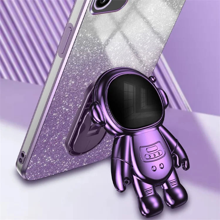 For Samsung Galaxy A03 (164.2 x 75.9 x 9.1mm) Cell Phone Case Electroplated PC+TPU Cover with Astronaut Kickstand