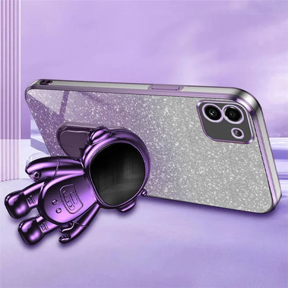 For Samsung Galaxy A03 (164.2 x 75.9 x 9.1mm) Cell Phone Case Electroplated PC+TPU Cover with Astronaut Kickstand