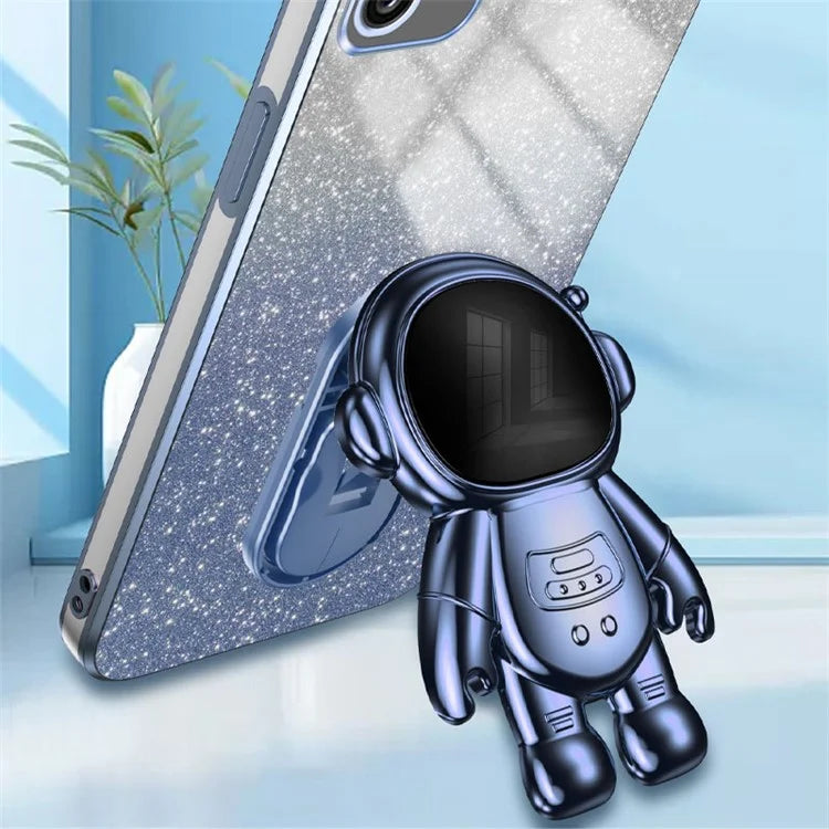For Samsung Galaxy A03 (164.2 x 75.9 x 9.1mm) Cell Phone Case Electroplated PC+TPU Cover with Astronaut Kickstand