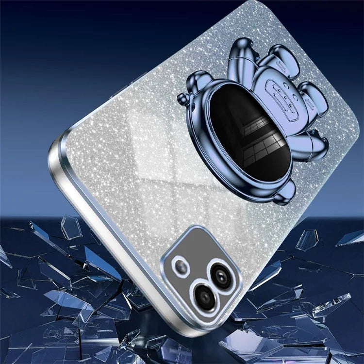 For Samsung Galaxy A03 (164.2 x 75.9 x 9.1mm) Cell Phone Case Electroplated PC+TPU Cover with Astronaut Kickstand