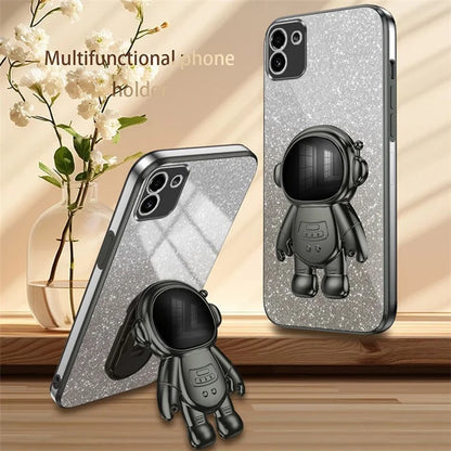 For Samsung Galaxy A03 (164.2 x 75.9 x 9.1mm) Cell Phone Case Electroplated PC+TPU Cover with Astronaut Kickstand