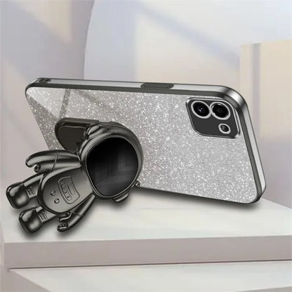For Samsung Galaxy A03 (164.2 x 75.9 x 9.1mm) Cell Phone Case Electroplated PC+TPU Cover with Astronaut Kickstand