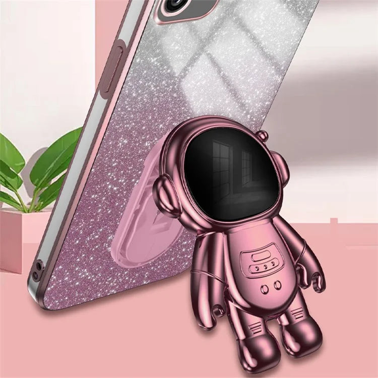 For Samsung Galaxy A03 (164.2 x 75.9 x 9.1mm) Cell Phone Case Electroplated PC+TPU Cover with Astronaut Kickstand