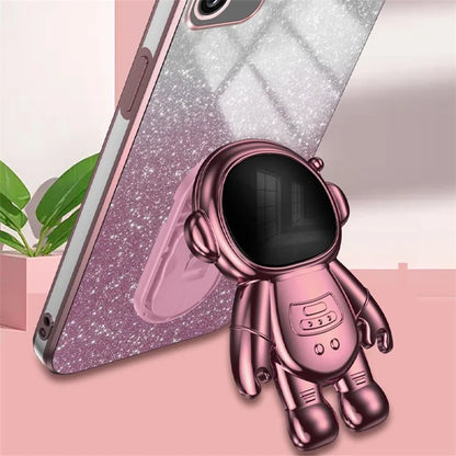 For Samsung Galaxy A03 (164.2 x 75.9 x 9.1mm) Cell Phone Case Electroplated PC+TPU Cover with Astronaut Kickstand
