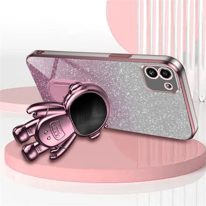 For Samsung Galaxy A03 (164.2 x 75.9 x 9.1mm) Cell Phone Case Electroplated PC+TPU Cover with Astronaut Kickstand