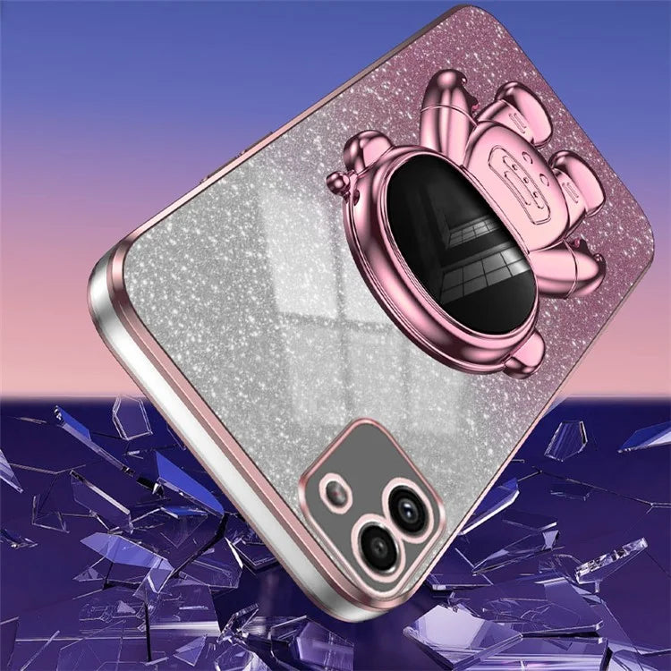For Samsung Galaxy A03 (164.2 x 75.9 x 9.1mm) Cell Phone Case Electroplated PC+TPU Cover with Astronaut Kickstand