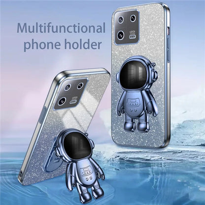 For Xiaomi 13 Cover Glitter PC+TPU Electroplated Phone Case with Cute Astronaut Kickstand