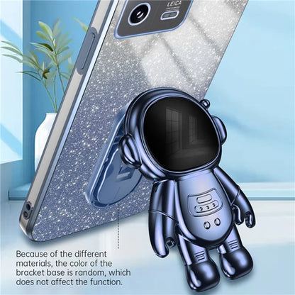 For Xiaomi 13 Cover Glitter PC+TPU Electroplated Phone Case with Cute Astronaut Kickstand