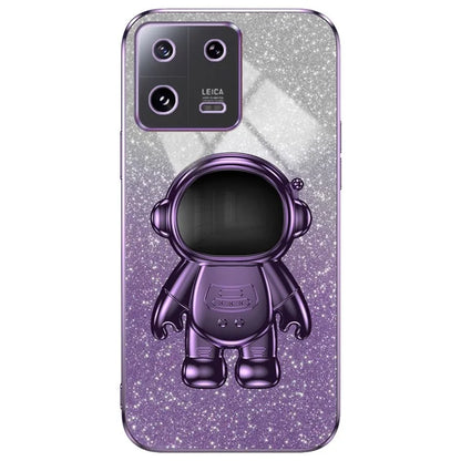 For Xiaomi 13 Cover Glitter PC+TPU Electroplated Phone Case with Cute Astronaut Kickstand