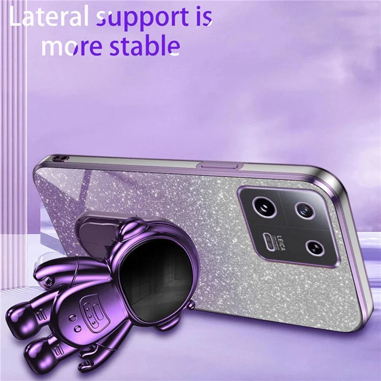For Xiaomi 13 Cover Glitter PC+TPU Electroplated Phone Case with Cute Astronaut Kickstand