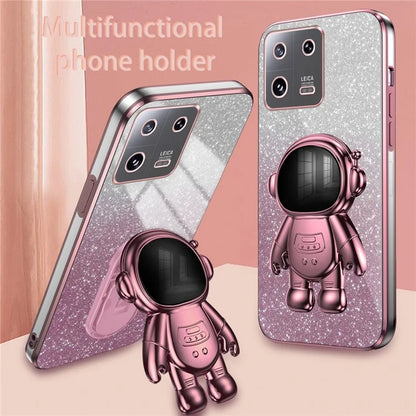 For Xiaomi 13 Cover Glitter PC+TPU Electroplated Phone Case with Cute Astronaut Kickstand