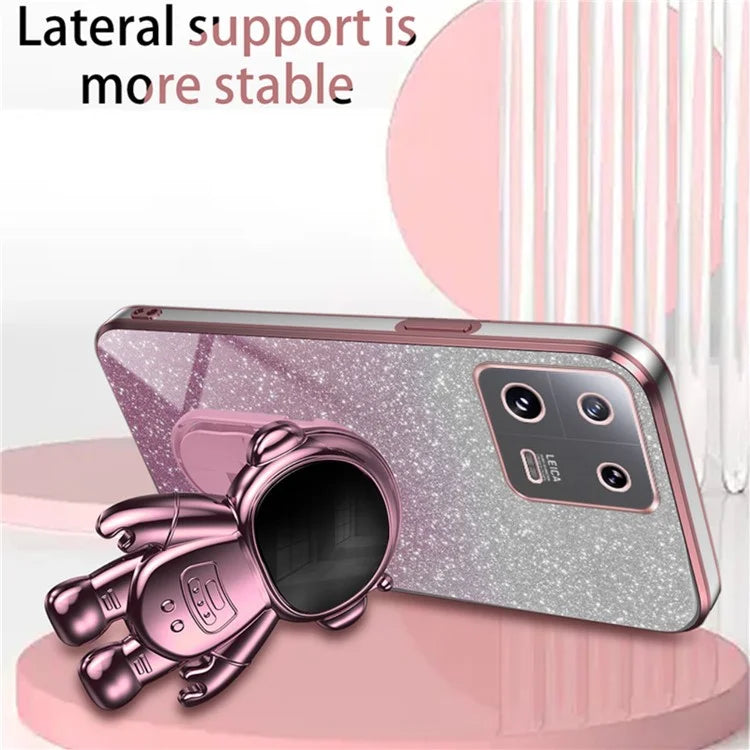 For Xiaomi 13 Cover Glitter PC+TPU Electroplated Phone Case with Cute Astronaut Kickstand