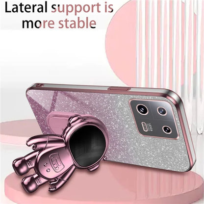 For Xiaomi 13 Cover Glitter PC+TPU Electroplated Phone Case with Cute Astronaut Kickstand