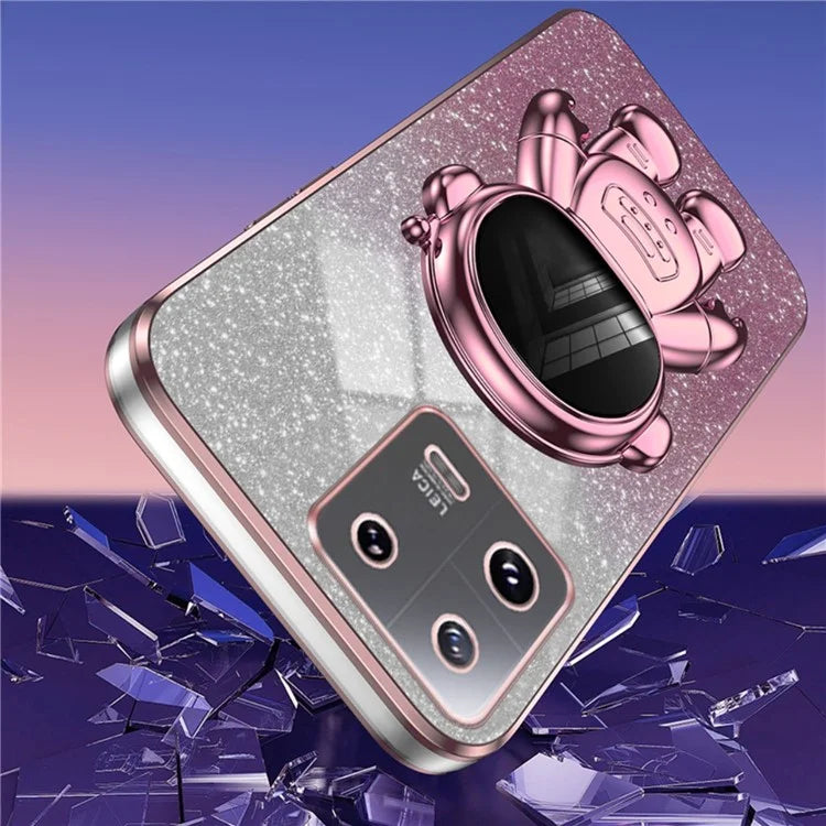 For Xiaomi 13 Cover Glitter PC+TPU Electroplated Phone Case with Cute Astronaut Kickstand