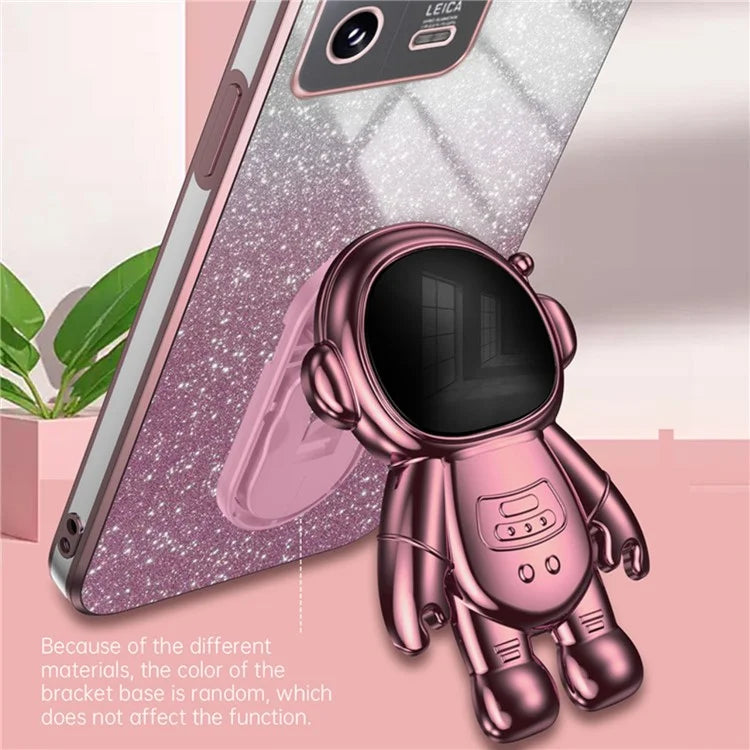 For Xiaomi 13 Cover Glitter PC+TPU Electroplated Phone Case with Cute Astronaut Kickstand