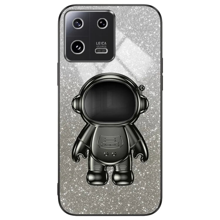 For Xiaomi 13 Cover Glitter PC+TPU Electroplated Phone Case with Cute Astronaut Kickstand