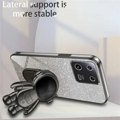 For Xiaomi 13 Cover Glitter PC+TPU Electroplated Phone Case with Cute Astronaut Kickstand