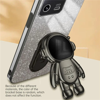 For Xiaomi 13 Cover Glitter PC+TPU Electroplated Phone Case with Cute Astronaut Kickstand