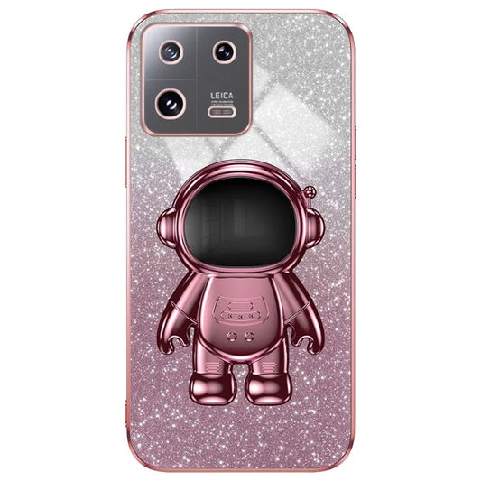 For Xiaomi 13 Pro 5G Phone Case Glitter Powder Electroplated Cover with Astronaut Kickstand
