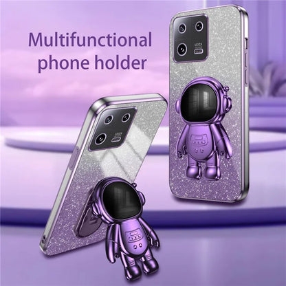 For Xiaomi 13 Pro 5G Phone Case Glitter Powder Electroplated Cover with Astronaut Kickstand