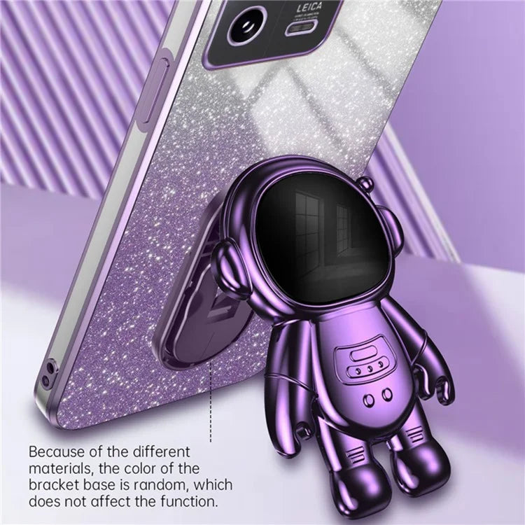 For Xiaomi 13 Pro 5G Phone Case Glitter Powder Electroplated Cover with Astronaut Kickstand