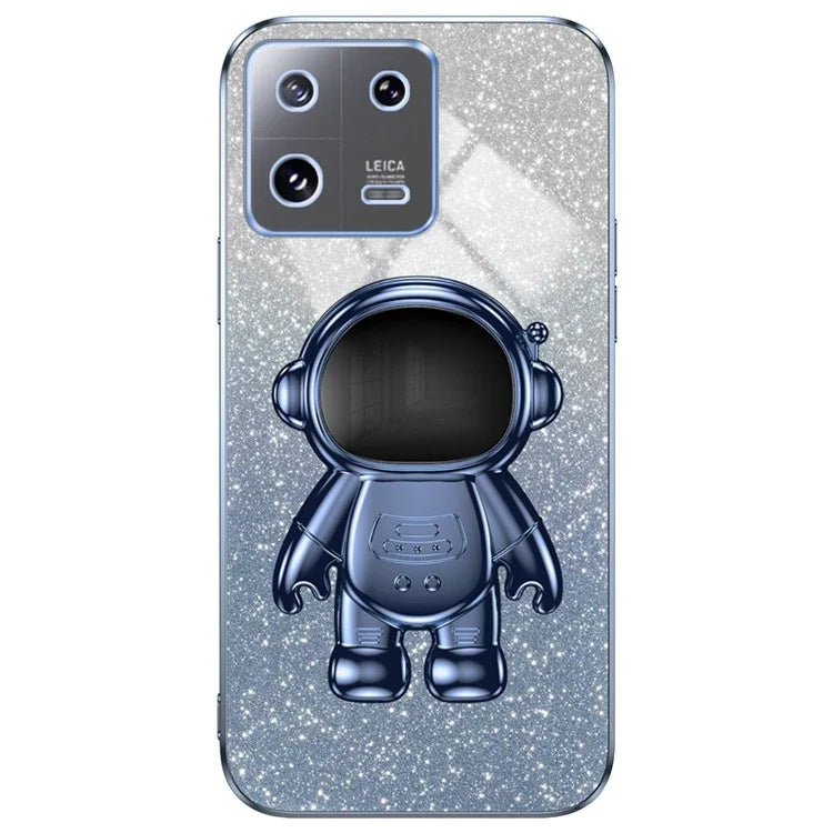 For Xiaomi 13 Pro 5G Phone Case Glitter Powder Electroplated Cover with Astronaut Kickstand