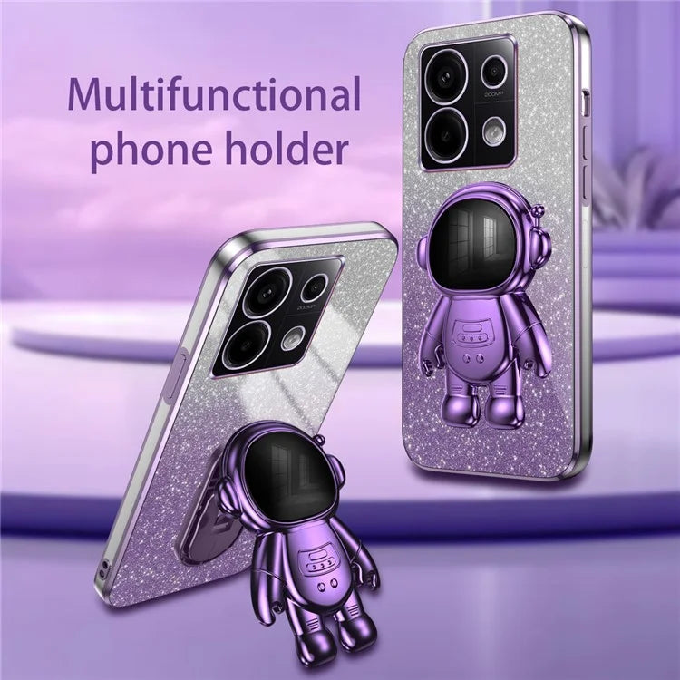 For Xiaomi Poco X6 5G / Redmi Note 13 Pro 5G Case Electroplating Astronaut Kickstand Phone Cover