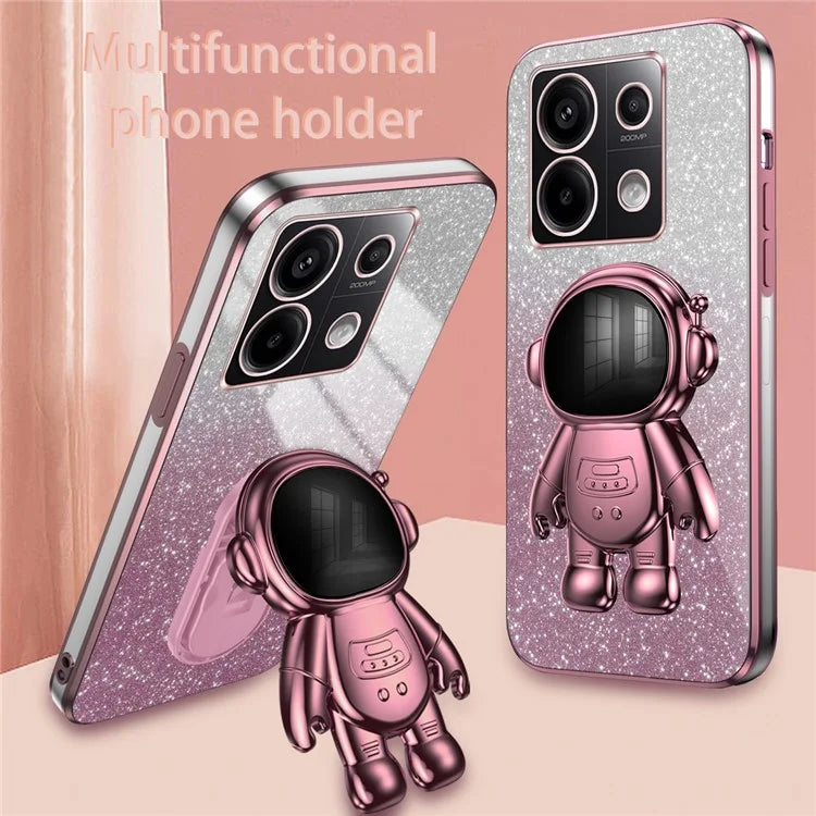 For Xiaomi Poco X6 5G / Redmi Note 13 Pro 5G Case Electroplating Astronaut Kickstand Phone Cover